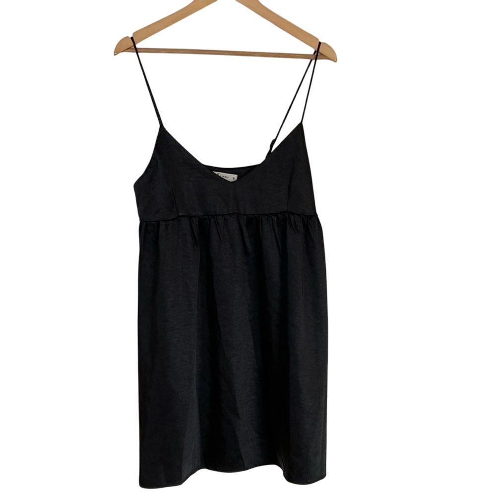 Molly Green Womens Baby Doll Satin Mini Dress M Black Spaghetti Straps